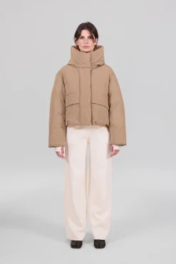 Gertrude Doudoune courte à capuche Flori Taupe Sale