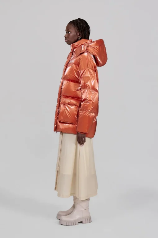 Gertrude Doudoune oversize ceinturable en nylon brillant Manie Bright Cuivre Best