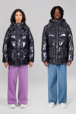 Gertrude Doudoune oversize ceinturable en nylon brillant Manie Bright Darknight Cheap