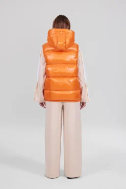 Gertrude Doudoune sans manches en nylon brillant Cesar Orange Best Sale
