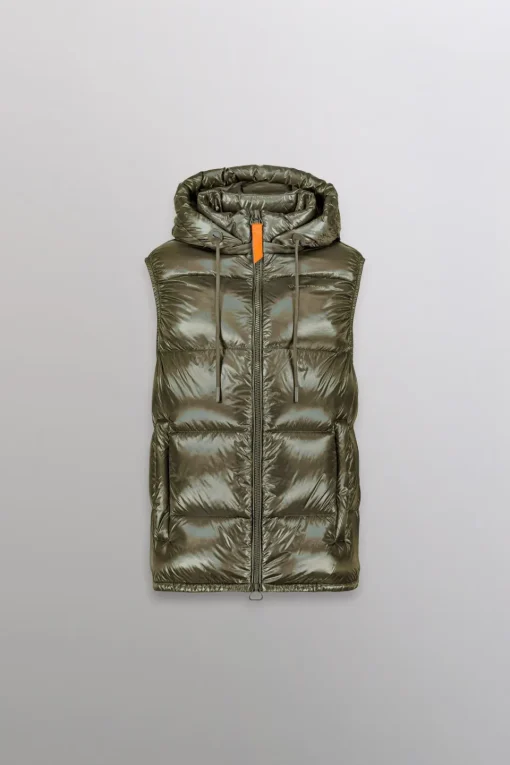 Gertrude Doudoune sans manches en nylon brillant Cesar Kaki Clearance