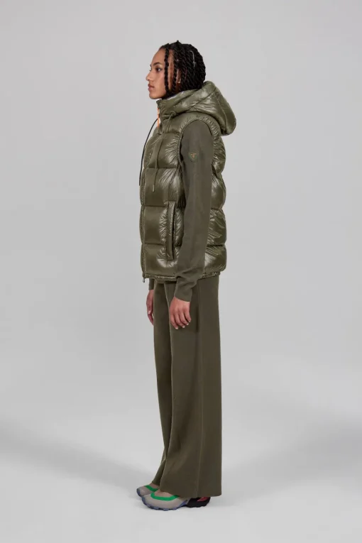 Gertrude Doudoune sans manches en nylon brillant Cesar Kaki Clearance
