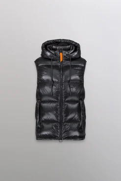 Gertrude Doudoune sans manches en nylon brillant Cesar Noir New