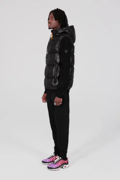 Gertrude Doudoune sans manches en nylon brillant Cesar Noir New