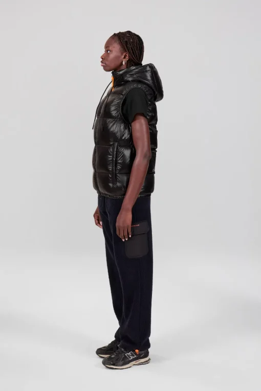 Gertrude Doudoune sans manches en nylon brillant Cesar Noir New