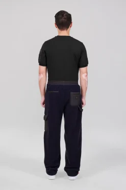 Gertrude Pantalon coupe droite bicolore unisexe en sherpa Tetsuo Night/black Store