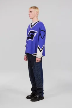 Gertrude Pull baseball unisexe maille jacquard tricolore Herman Prusse Shop