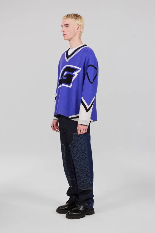 Gertrude Pull baseball unisexe maille jacquard tricolore Herman Prusse Shop