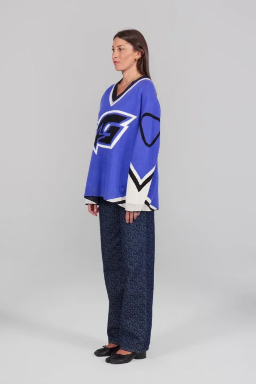 Gertrude Pull baseball unisexe maille jacquard tricolore Herman Prusse Shop