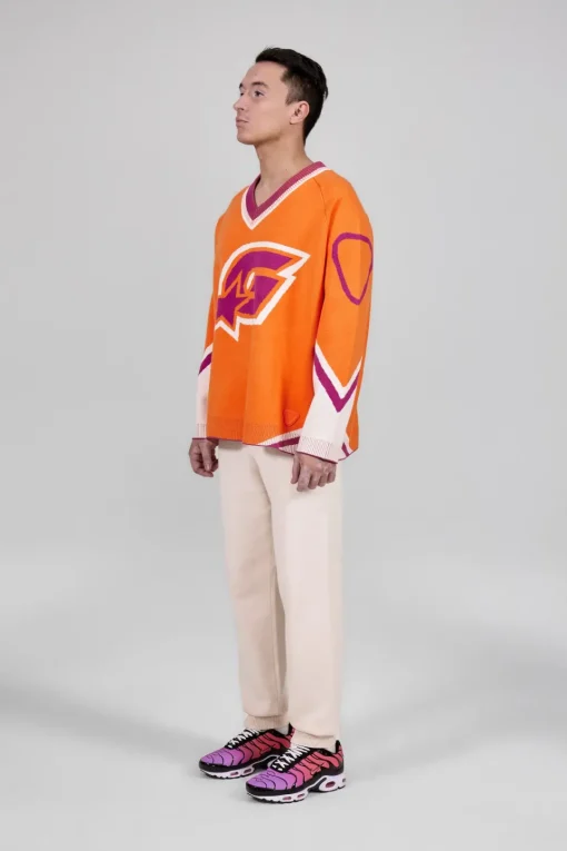Gertrude Pull baseball unisexe maille jacquard tricolore Herman Orange Discount