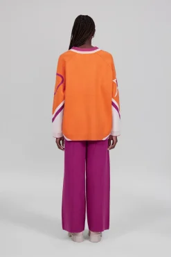 Gertrude Pull baseball unisexe maille jacquard tricolore Herman Orange Discount