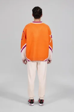 Gertrude Pull baseball unisexe maille jacquard tricolore Herman Orange Discount