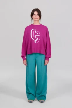 Gertrude Pull en maille jacquard ample Natalia Fuschia Sale