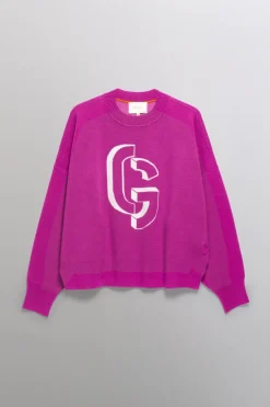 Gertrude Pull en maille jacquard ample Natalia Fuschia Sale