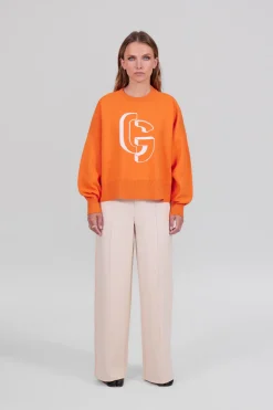 Gertrude Pull en maille jacquard ample Natalia Orange Clearance