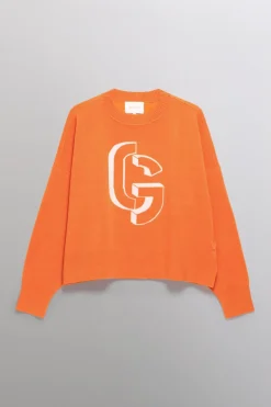 Gertrude Pull en maille jacquard ample Natalia Orange Clearance