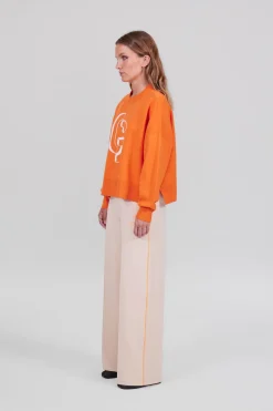 Gertrude Pull en maille jacquard ample Natalia Orange Clearance