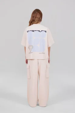Gertrude Tee-shirt manches courtes oversize imprimé Suzon Beige Discount