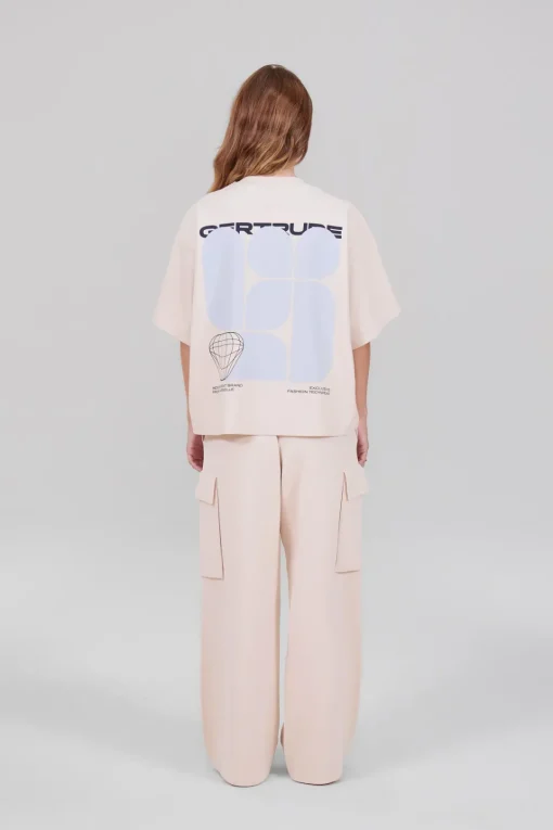 Gertrude Tee-shirt manches courtes oversize imprimé Suzon Beige Discount
